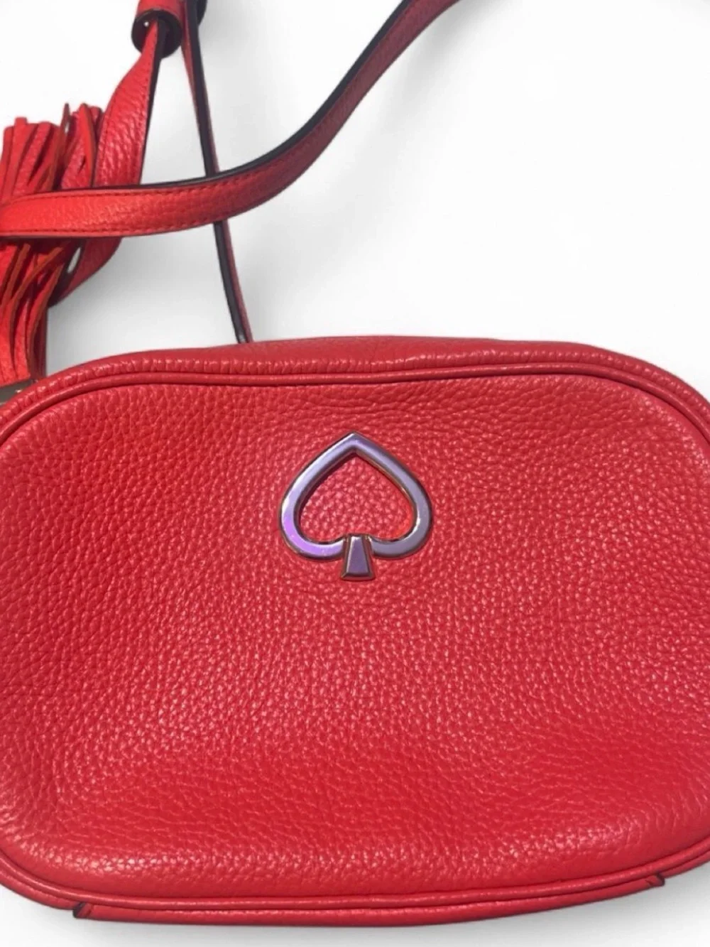 kate spade Red Pebbled Leather Mini Crossbody with Tassel